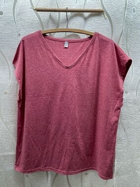 Unbranded V-Neck T-Shirt Womens XXL Rose Pink Excellent Dolman Cap Sleeve Tee‎
